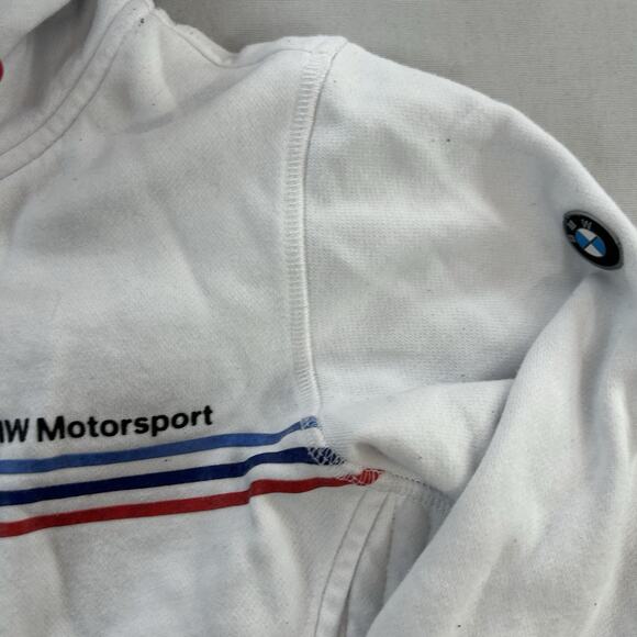 BMW Jacket Mens Small White Hooded Full Zip Motorsport Logo - Picture 2 of 8